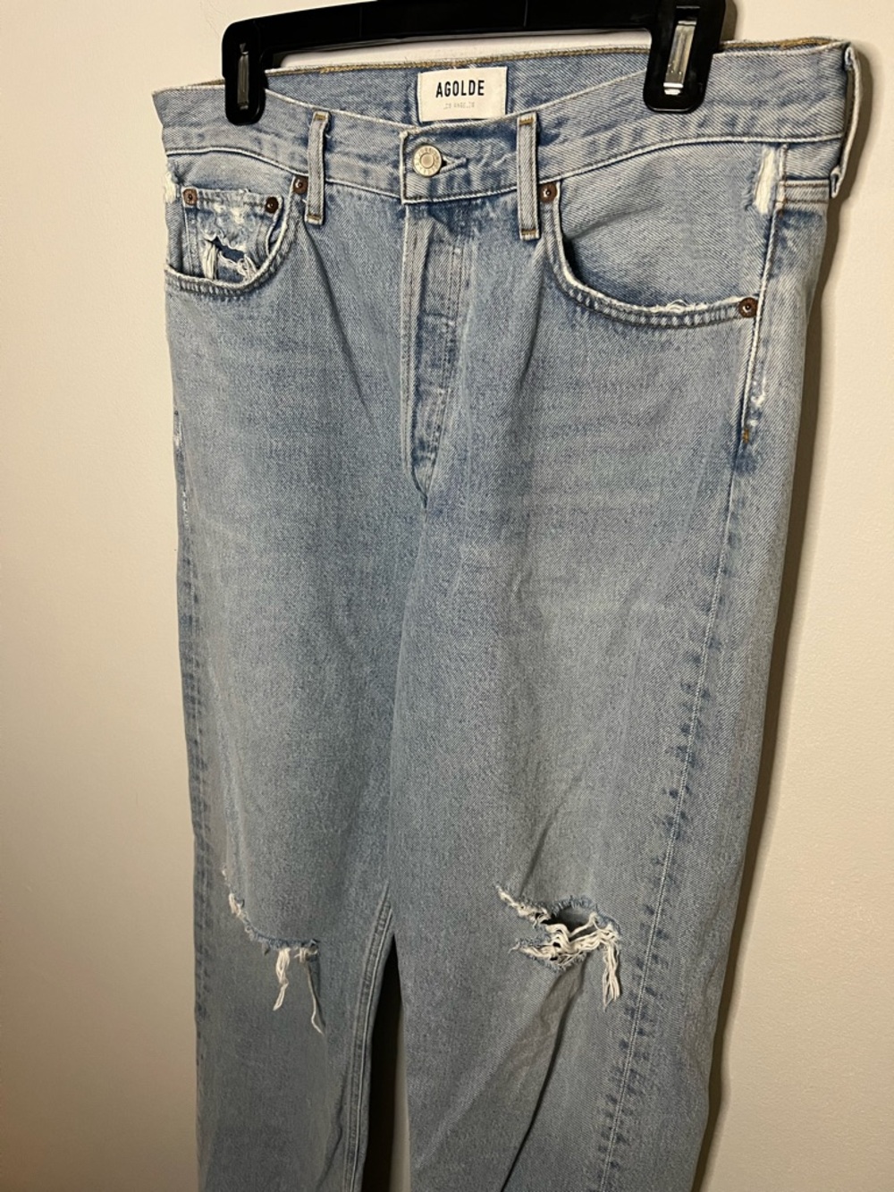 Agolde 90´s Light Wash Straight-Leg woman’s Jeans with Distressed Knees size 28 - Picture 3 of 10